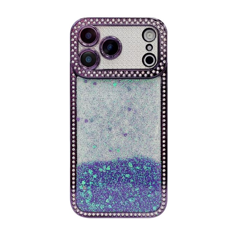 For iPhone 17 Pro Max Diamond Gradient Glitter Sequins Plated Phone Case(Purple)