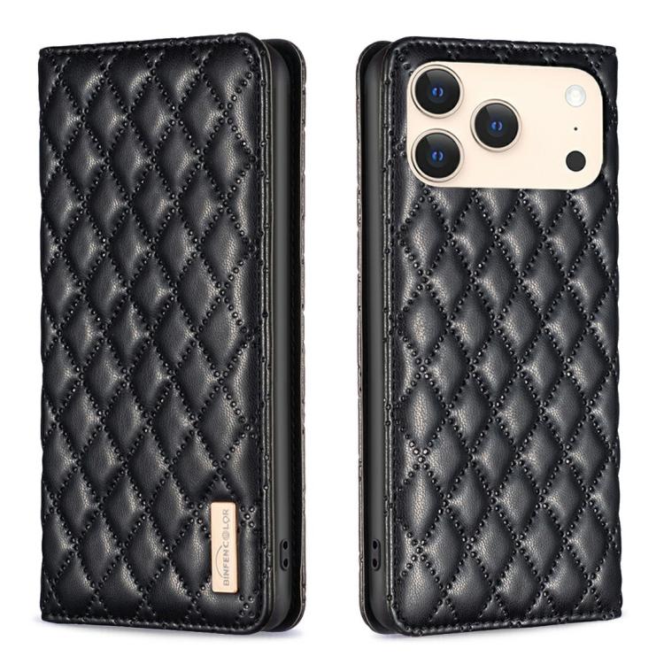 For iPhone 17 Pro Max Diamond Lattice Magnetic Leather Flip Phone Case(Black)