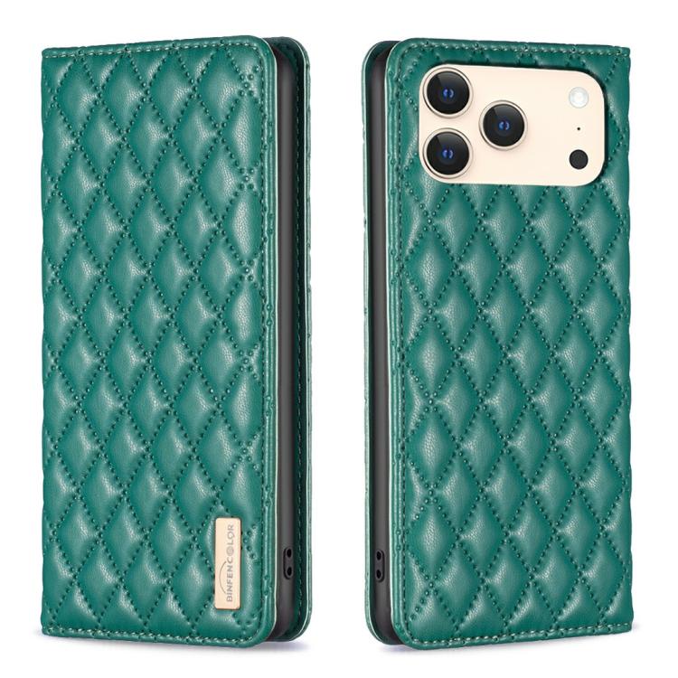 For iPhone 17 Pro Max Diamond Lattice Magnetic Leather Flip Phone Case(Green)