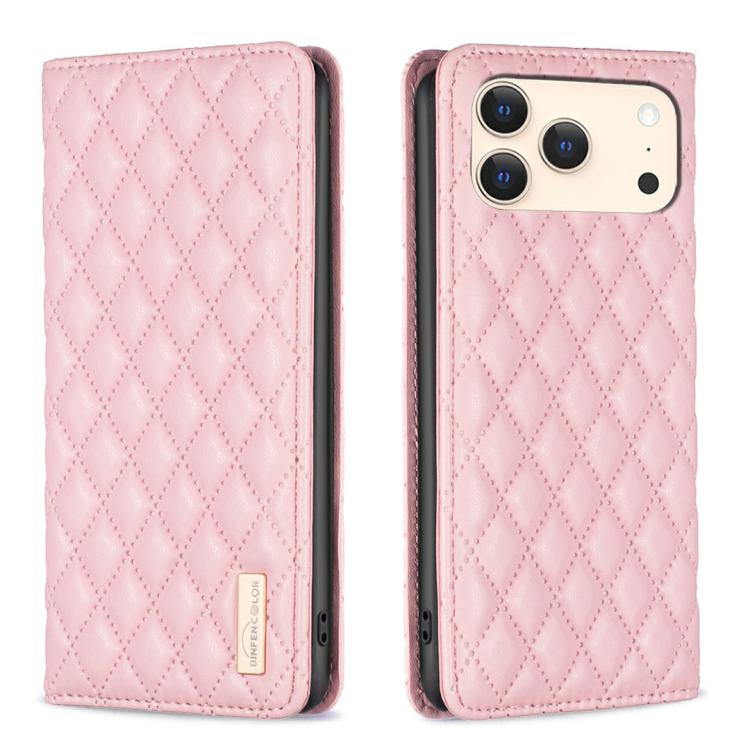 For iPhone 17 Pro Max Diamond Lattice Magnetic Leather Flip Phone Case(Pink)