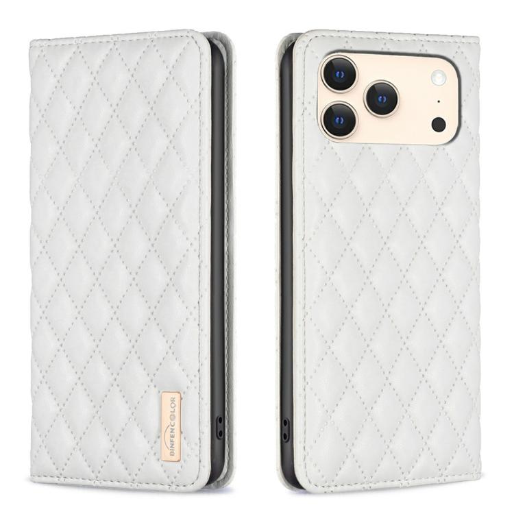 For iPhone 17 Pro Max Diamond Lattice Magnetic Leather Flip Phone Case(White)