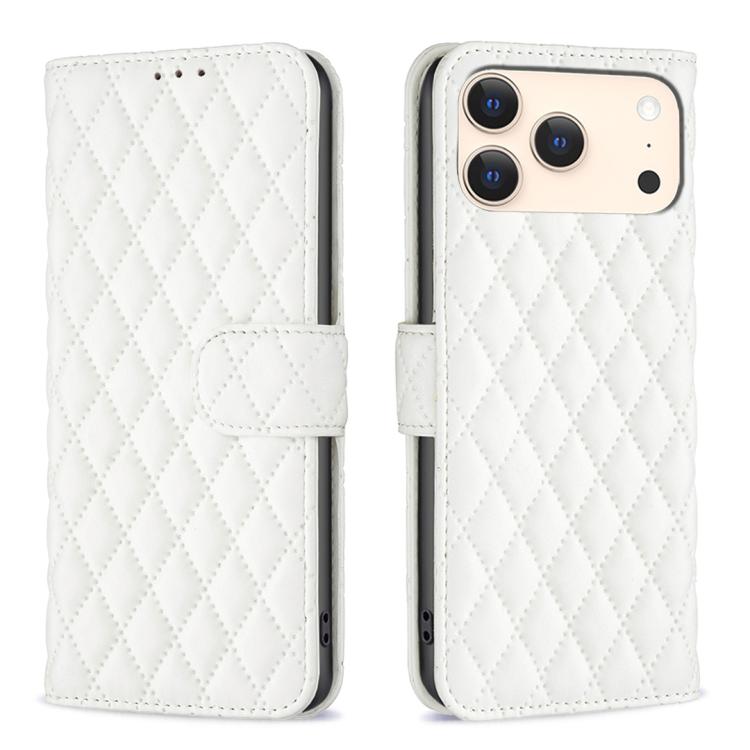 For iPhone 17 Pro Max Diamond Lattice Wallet Flip Leather Phone Case(White)