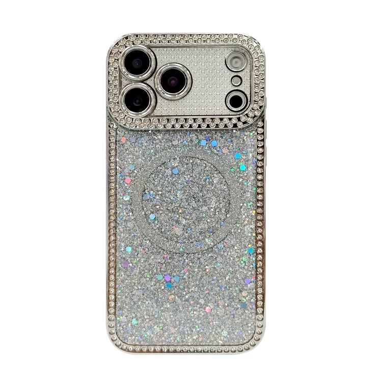 For iPhone 17 Pro Max Diamond Sequins Glitter MagSafe Electroplating Phone Case(Silver)