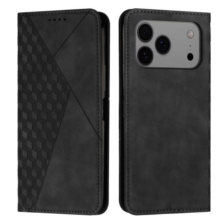 For iPhone 17 Pro Max Diamond Splicing Skin Feel Magnetic Leather Phone Case(Black)