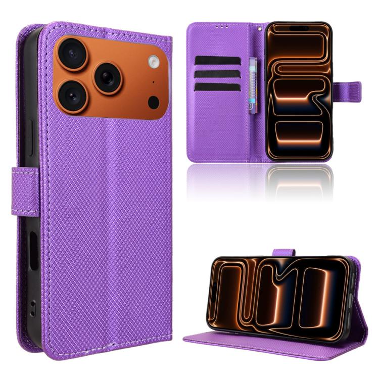 For iPhone 17 Pro Max Diamond Texture Leather Phone Case(Purple)