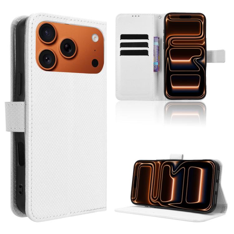 For iPhone 17 Pro Max Diamond Texture Leather Phone Case(White)