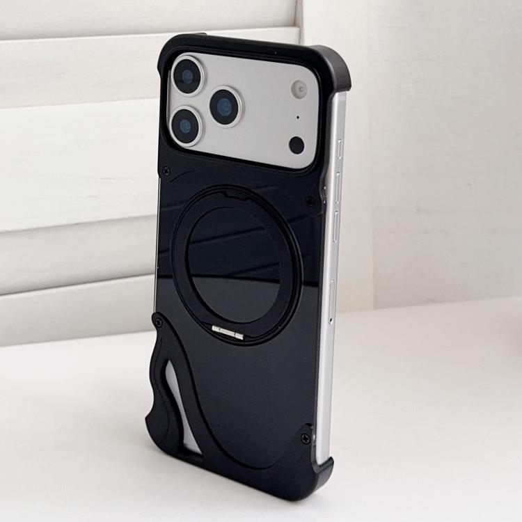 For iPhone 17 Pro Max Dolphin Original Color Metal Frameless 360 Rotation Holder Magnetic Phone Case(Black)