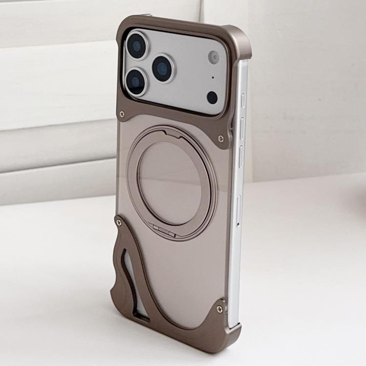 For iPhone 17 Pro Max Dolphin Original Color Metal Frameless 360 Rotation Holder Magnetic Phone Case(Dessert Gold)