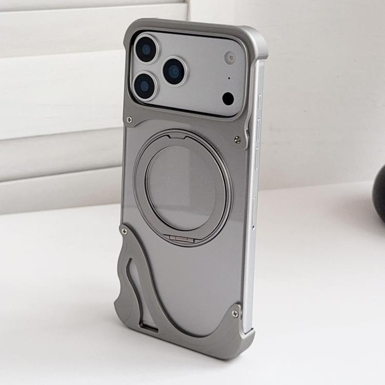 For iPhone 17 Pro Max Dolphin Original Color Metal Frameless 360 Rotation Holder Magnetic Phone Case(Titanium Color)