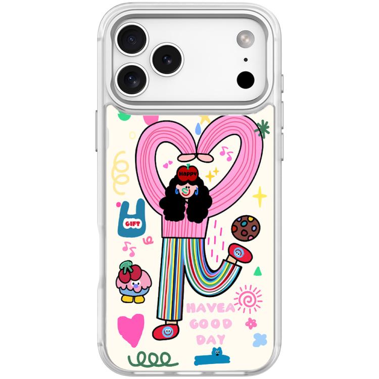 For iPhone 17 Pro Max Dopamine Girl Pattern Magnetic Phone Case(Transparent White)