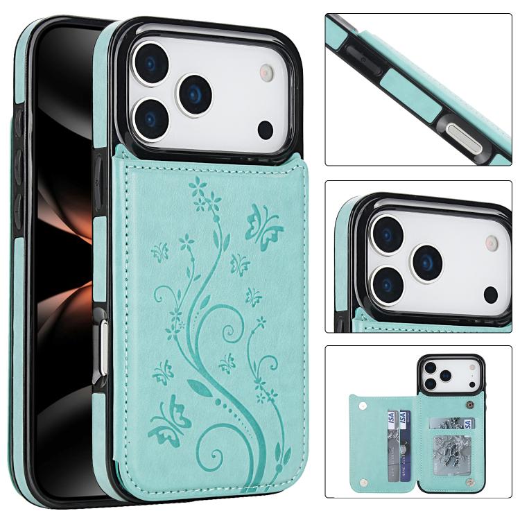 For iPhone 17 Pro Max Double Buckle Butterfly Embossing PU Phone Case(Green)