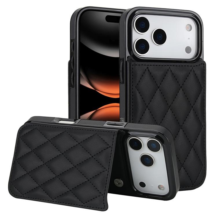 For iPhone 17 Pro Max Double Buckle Rhombic PU Leather Phone Case(Black)