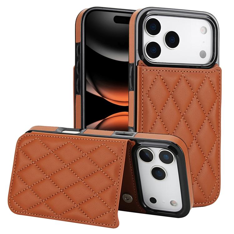 For iPhone 17 Pro Max Double Buckle Rhombic PU Leather Phone Case(Brown)