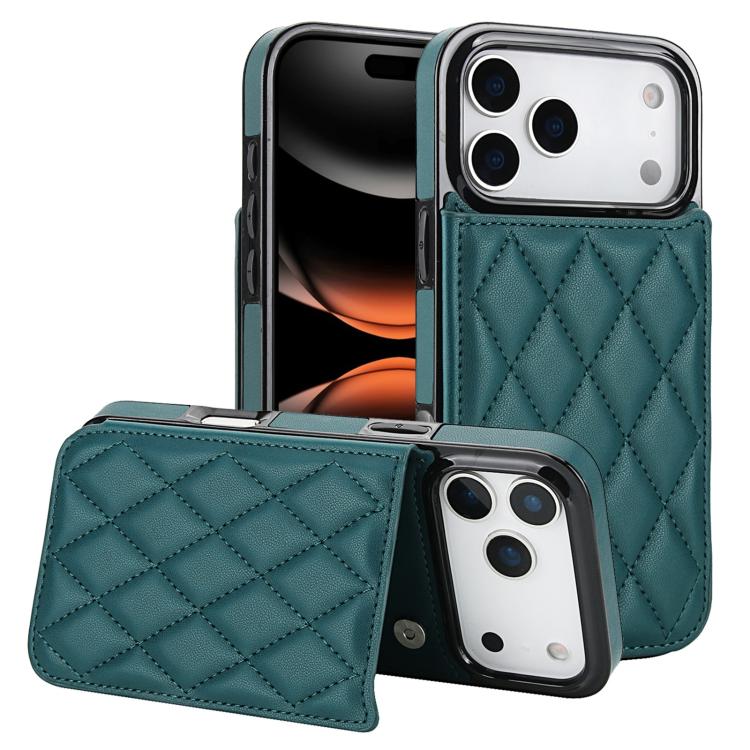 For iPhone 17 Pro Max Double Buckle Rhombic PU Leather Phone Case(Green)