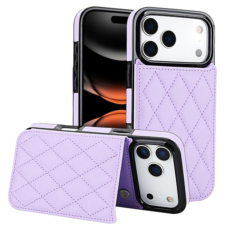 For iPhone 17 Pro Max Double Buckle Rhombic PU Leather Phone Case(Purple)