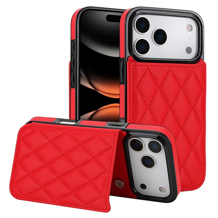 For iPhone 17 Pro Max Double Buckle Rhombic PU Leather Phone Case(Red)