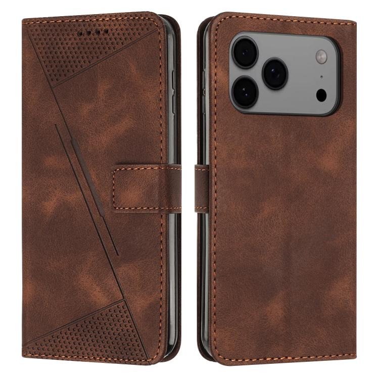 For iPhone 17 Pro Max Dream Triangle Leather Phone Case with Lanyard(Brown)