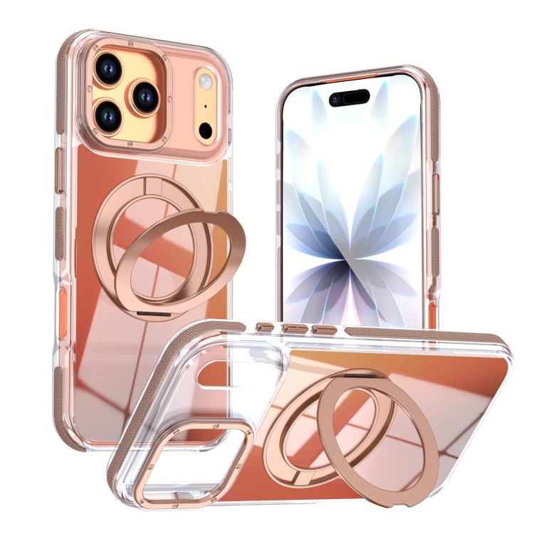 For iPhone 17 Pro Max Dual Color Gradient Discolor 360 Degree Rotation Holder Magnetic Phone Case(Desert Gold)