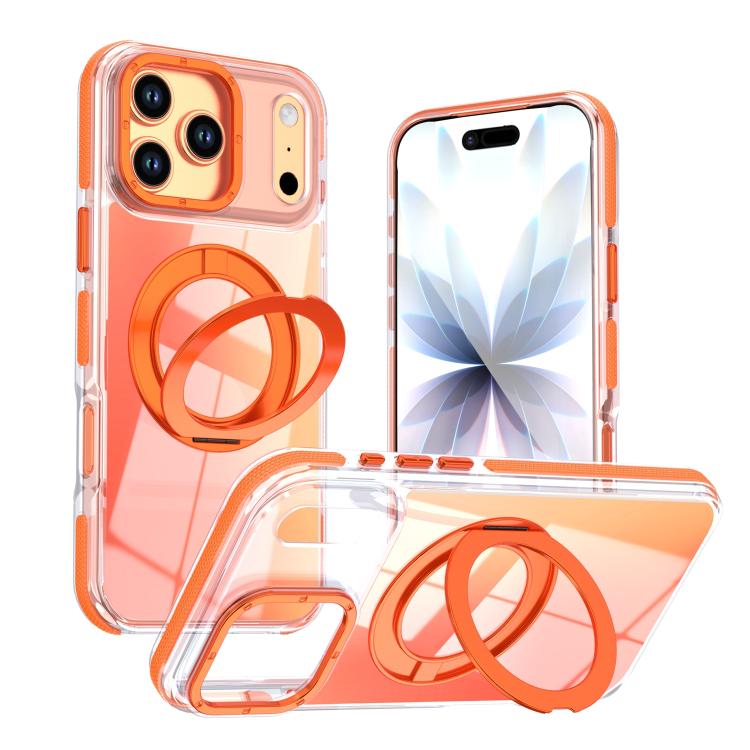 For iPhone 17 Pro Max Dual Color Gradient Discolor 360 Degree Rotation Holder Magnetic Phone Case(Orange)