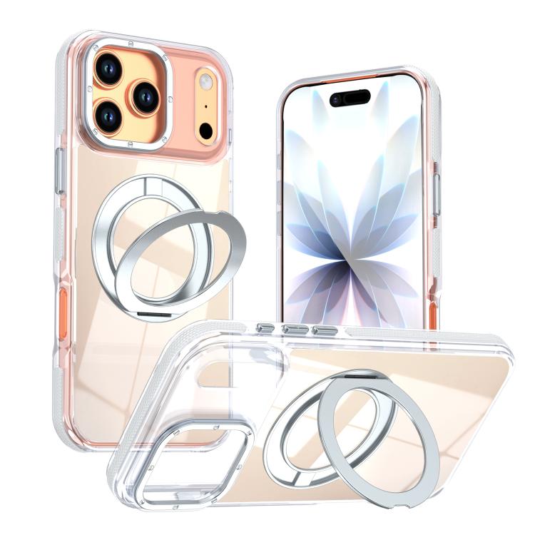 For iPhone 17 Pro Max Dual Color Gradient Discolor 360 Degree Rotation Holder Magnetic Phone Case(White)