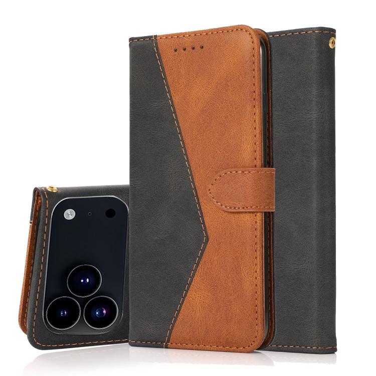For iPhone 17 Pro Max Dual-color Stitching Leather Phone Case(Black Brown)