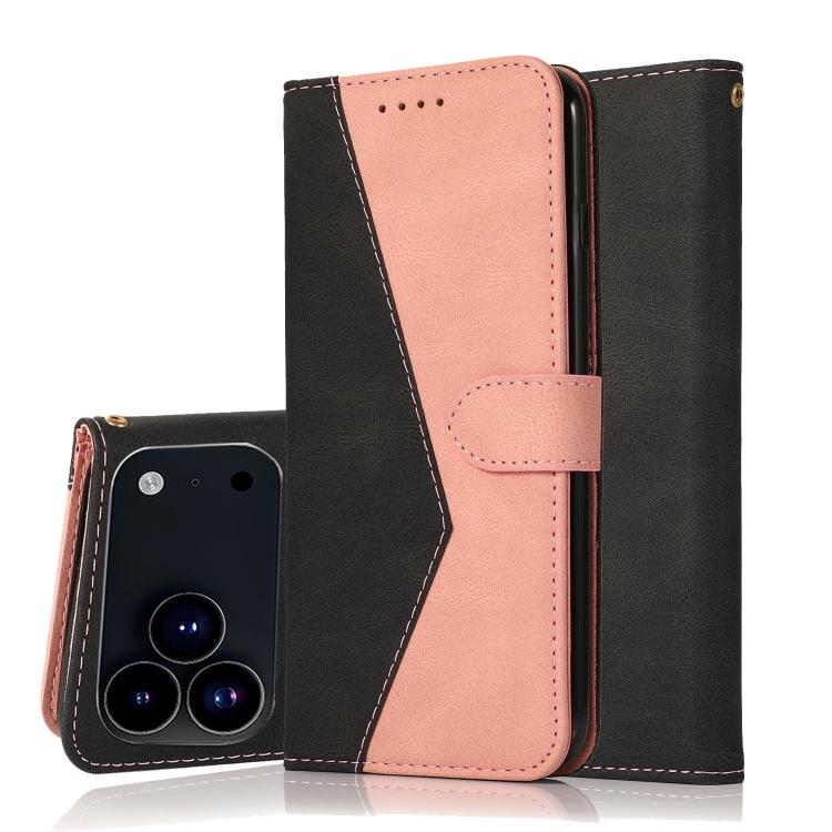 For iPhone 17 Pro Max Dual-color Stitching Leather Phone Case(Black Rose Gold)