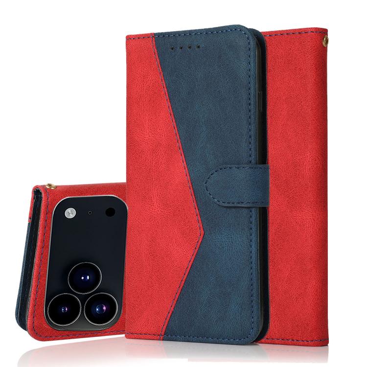 For iPhone 17 Pro Max Dual-color Stitching Leather Phone Case(Red Blue)