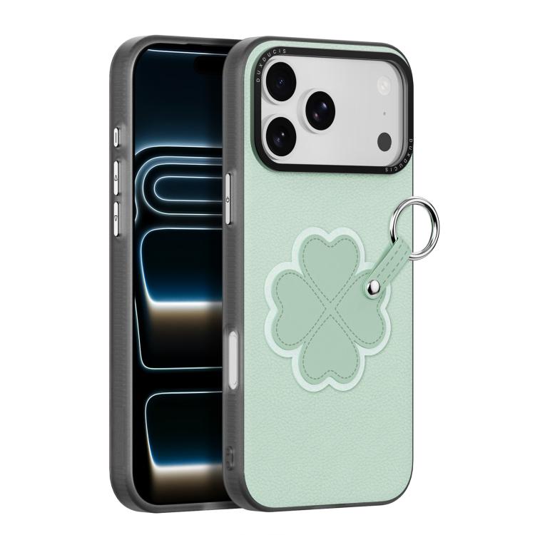 For iPhone 17 Pro Max DUX DUCIS LUVY Series Phone Case with Finger Ring Buckle(Grass Green Four Leaf Clover)
