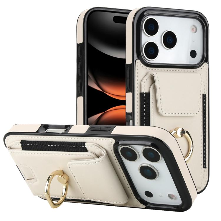 For iPhone 17 Pro Max Elastic Card Bag Ring Holder Phone Case(White)