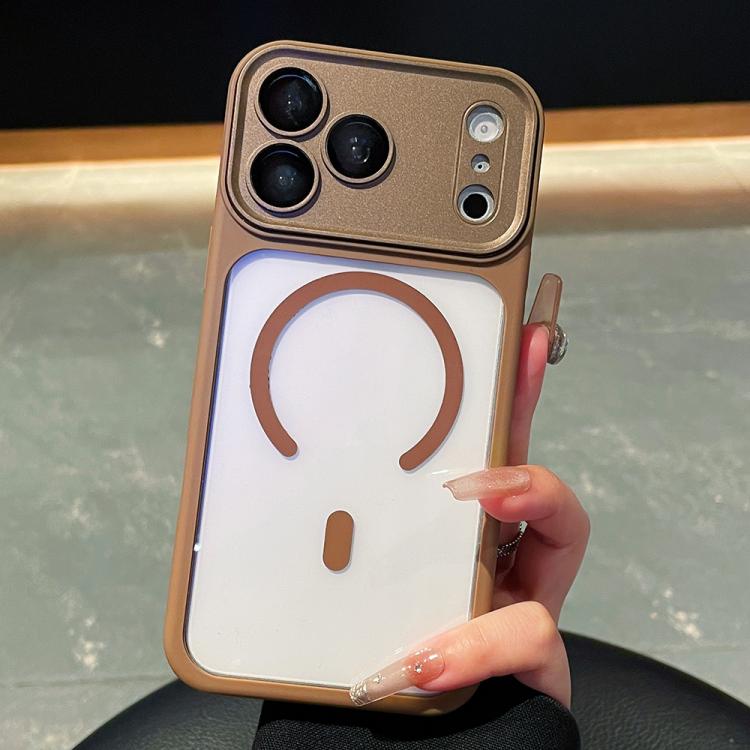For iPhone 17 Pro Max Electroplated Camera Full Coverage Magnetic Transparent Phone Case(Dessert Gold)