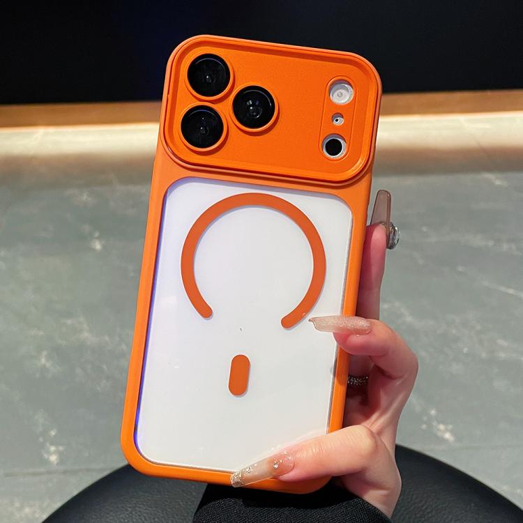 For iPhone 17 Pro Max Electroplated Camera Full Coverage Magnetic Transparent Phone Case(Orange)