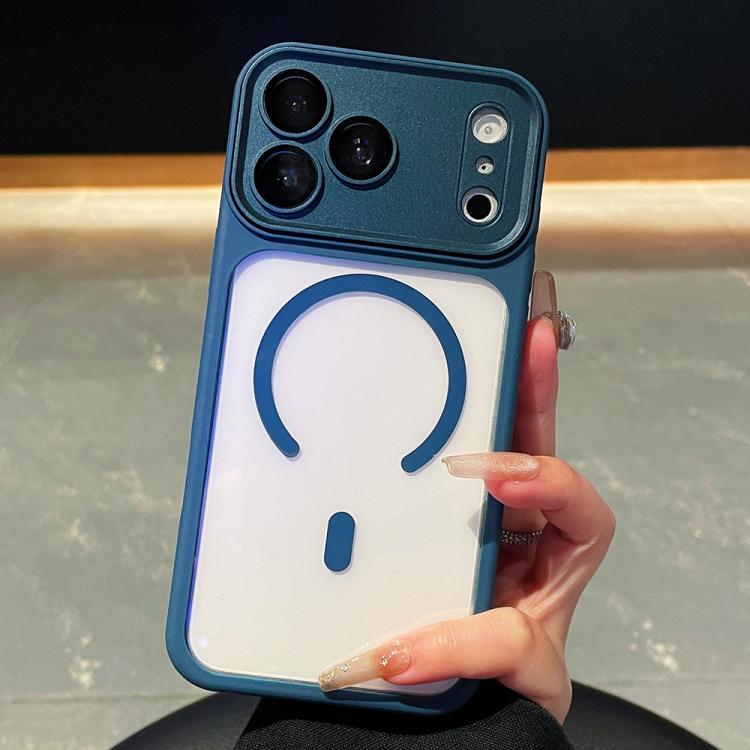 For iPhone 17 Pro Max Electroplated Camera Full Coverage Magnetic Transparent Phone Case(Royal Blue)