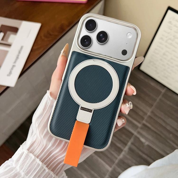 For iPhone 17 Pro Max Electroplated Diamond Texture Ring Magnetic Holder Phone Case(Blue)