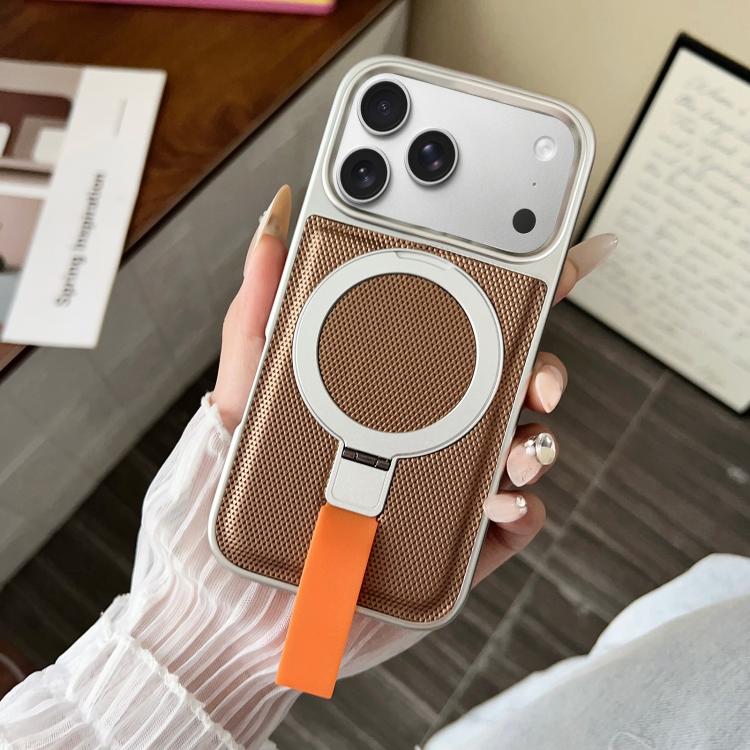 For iPhone 17 Pro Max Electroplated Diamond Texture Ring Magnetic Holder Phone Case(Khaki)