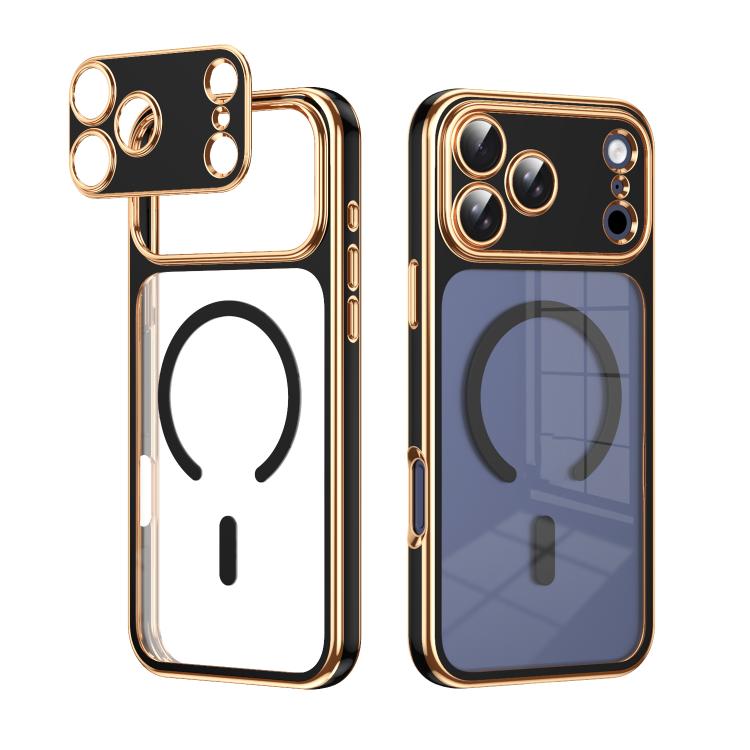 For iPhone 17 Pro Max Electroplated Dual Color TPU Detachable Lens Magnetic Shockproof Phone Case(Black)