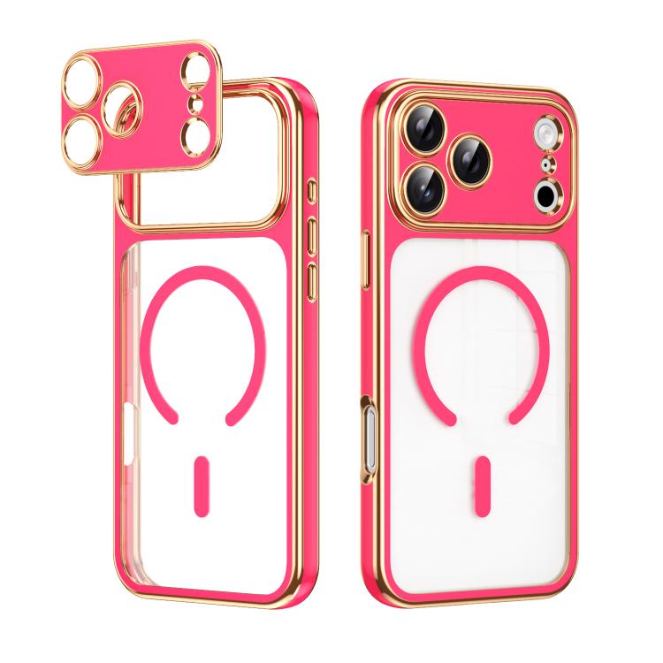 For iPhone 17 Pro Max Electroplated Dual Color TPU Detachable Lens Magnetic Shockproof Phone Case(Rose Red)