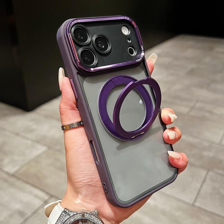 For iPhone 17 Pro Max Electroplated Eagle Eye Rotating Bracket Magnetic Phone Case(Purple)
