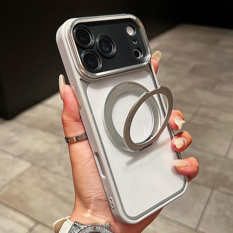 For iPhone 17 Pro Max Electroplated Eagle Eye Rotating Bracket Magnetic Phone Case(White)