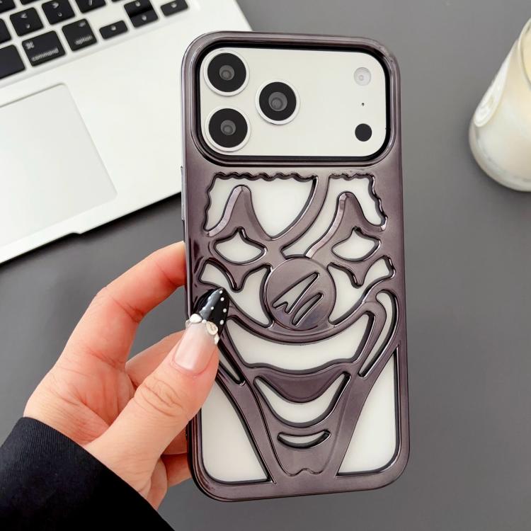 For iPhone 17 Pro Max Electroplated Hollow Out Clown Heat Dissipation TPU Phone Case(Black)