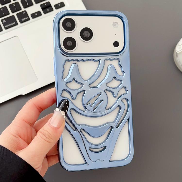 For iPhone 17 Pro Max Electroplated Hollow Out Clown Heat Dissipation TPU Phone Case(Blue)