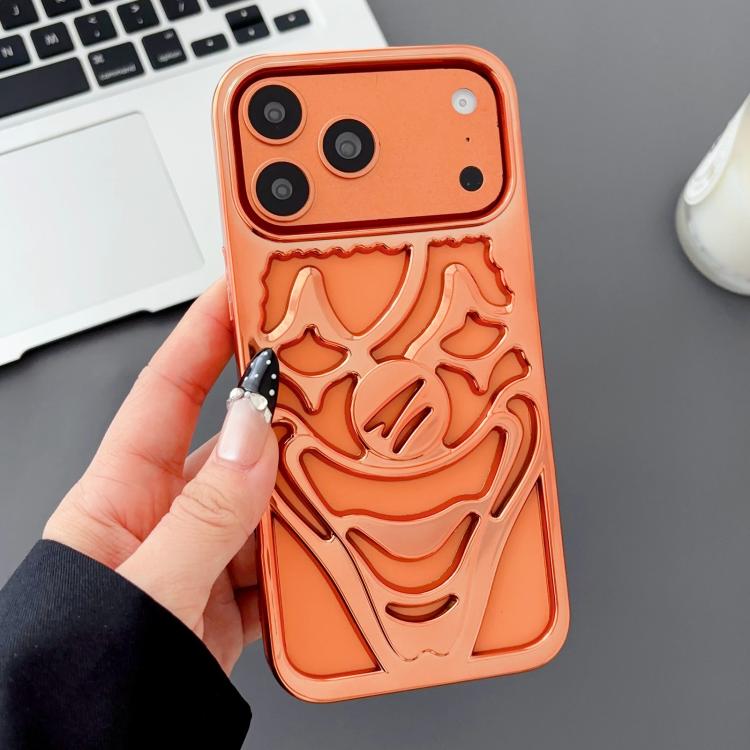 For iPhone 17 Pro Max Electroplated Hollow Out Clown Heat Dissipation TPU Phone Case(Orange)