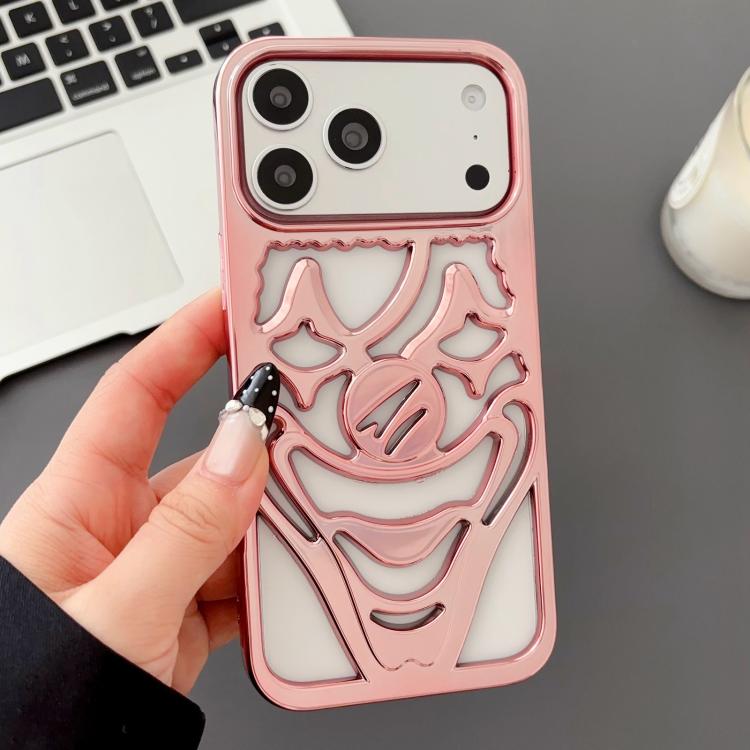For iPhone 17 Pro Max Electroplated Hollow Out Clown Heat Dissipation TPU Phone Case(Pink)