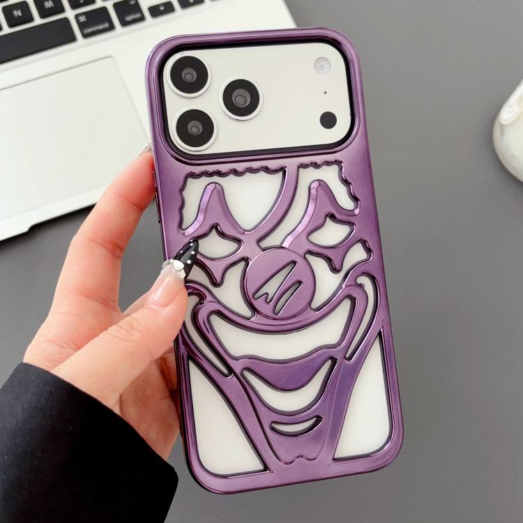 For iPhone 17 Pro Max Electroplated Hollow Out Clown Heat Dissipation TPU Phone Case(Purple)