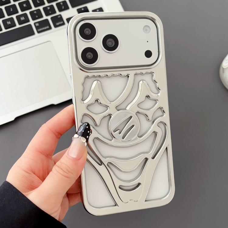 For iPhone 17 Pro Max Electroplated Hollow Out Clown Heat Dissipation TPU Phone Case(Silver)
