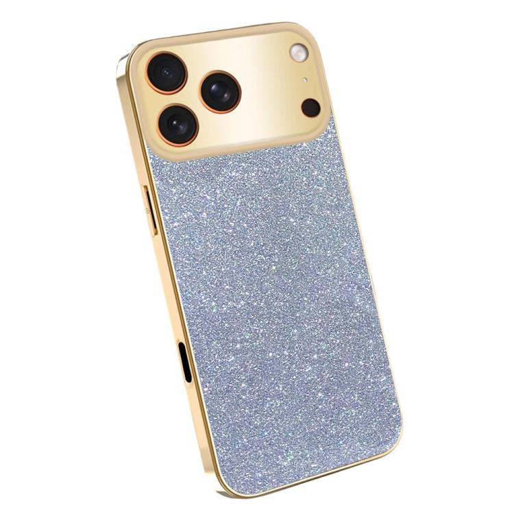 For iPhone 17 Pro Max Electroplating Frame Sparkling Glitter Shockproof Phone Case(Blue)