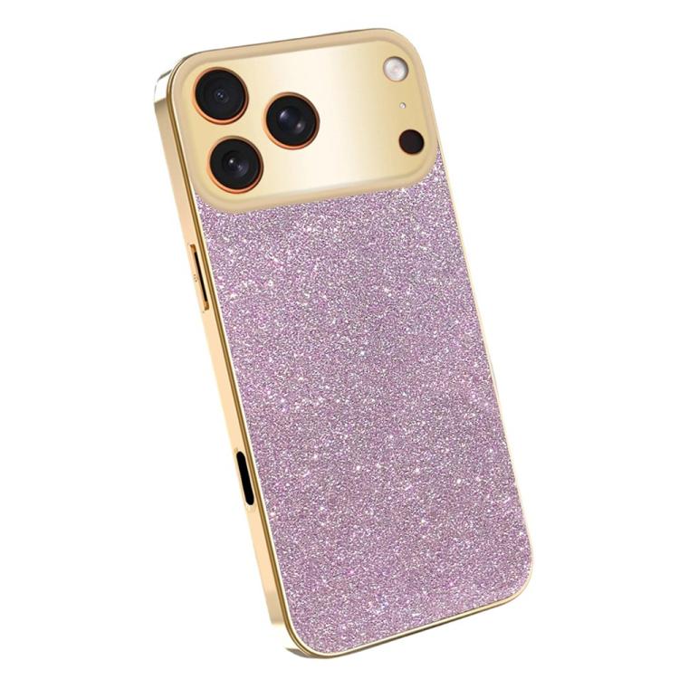 For iPhone 17 Pro Max Electroplating Frame Sparkling Glitter Shockproof Phone Case(Purple)