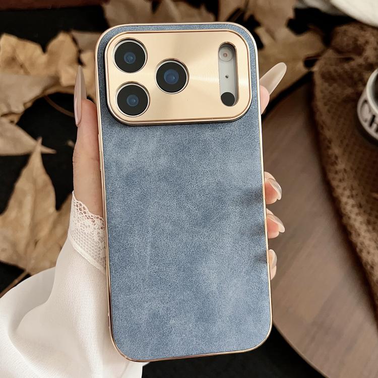 For iPhone 17 Pro Max Electroplating Lambskin Leather Phone Case(Blue)