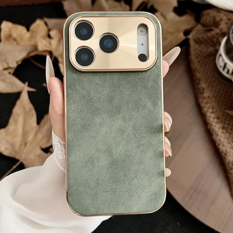 For iPhone 17 Pro Max Electroplating Lambskin Leather Phone Case(Green)