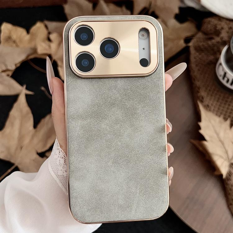 For iPhone 17 Pro Max Electroplating Lambskin Leather Phone Case(Grey)