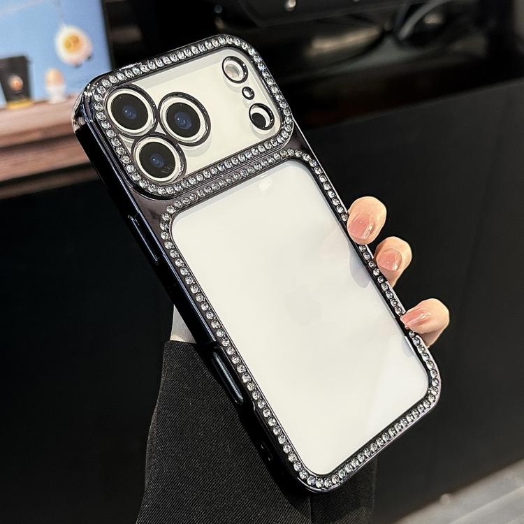 For iPhone 17 Pro Max Electroplating PC Hybrid TPU Rhinestone Phone Case(Black)